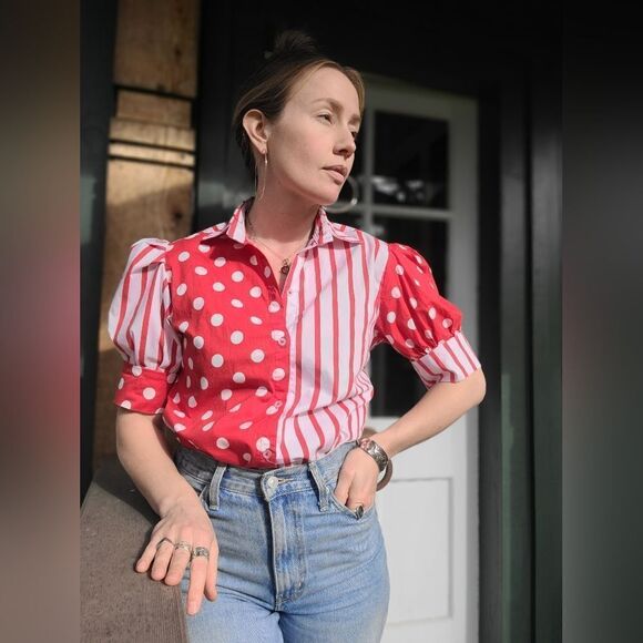 Vintage Tops - The Mary Miss Cotton Button Down Blouse M